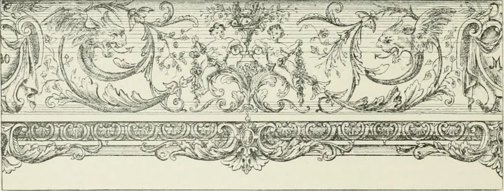 An illustration from Plastering, plain and decorative. A practical treatise on the art & craft of plastering and modelling, including full descriptions of the various tools, materials, processes, and appliances employed ... together with an account of historical plastering in England, Scotland, and Ireland, accompanied by numerous examples, 1899, leaf 421