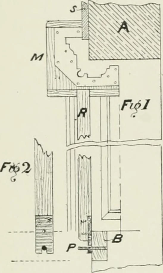 An illustration from Plastering, plain and decorative. A practical treatise on the art & craft of plastering and modelling, including full descriptions of the various tools, materials, processes, and appliances employed ... together with an account of historical plastering in England, Scotland, and Ireland, accompanied by numerous examples, 1899, leaf 423