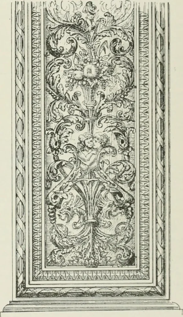 An illustration from Plastering, plain and decorative. A practical treatise on the art & craft of plastering and modelling, including full descriptions of the various tools, materials, processes, and appliances employed ... together with an account of historical plastering in England, Scotland, and Ireland, accompanied by numerous examples, 1899, leaf 452