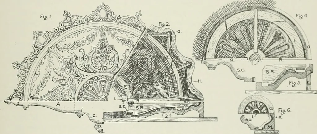 An illustration from Plastering, plain and decorative. A practical treatise on the art & craft of plastering and modelling, including full descriptions of the various tools, materials, processes, and appliances employed ... together with an account of historical plastering in England, Scotland, and Ireland, accompanied by numerous examples, 1899, leaf 462