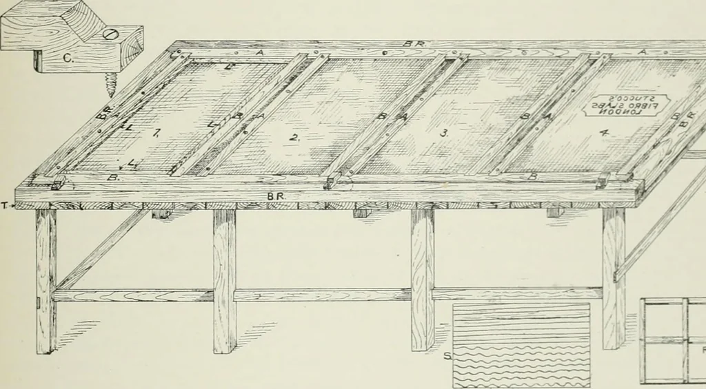 An illustration from Plastering, plain and decorative. A practical treatise on the art & craft of plastering and modelling, including full descriptions of the various tools, materials, processes, and appliances employed ... together with an account of historical plastering in England, Scotland, and Ireland, accompanied by numerous examples, 1899, leaf 480