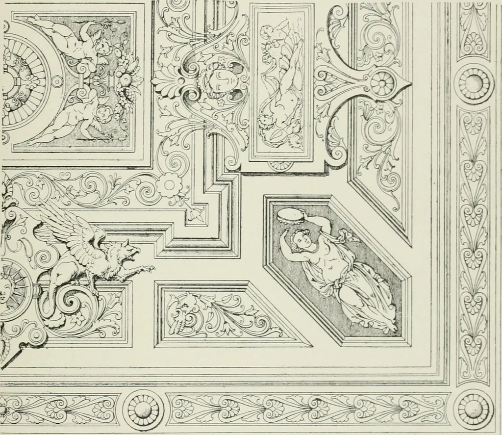 An illustration from Plastering, plain and decorative. A practical treatise on the art & craft of plastering and modelling, including full descriptions of the various tools, materials, processes, and appliances employed ... together with an account of historical plastering in England, Scotland, and Ireland, accompanied by numerous examples, 1899, leaf 516