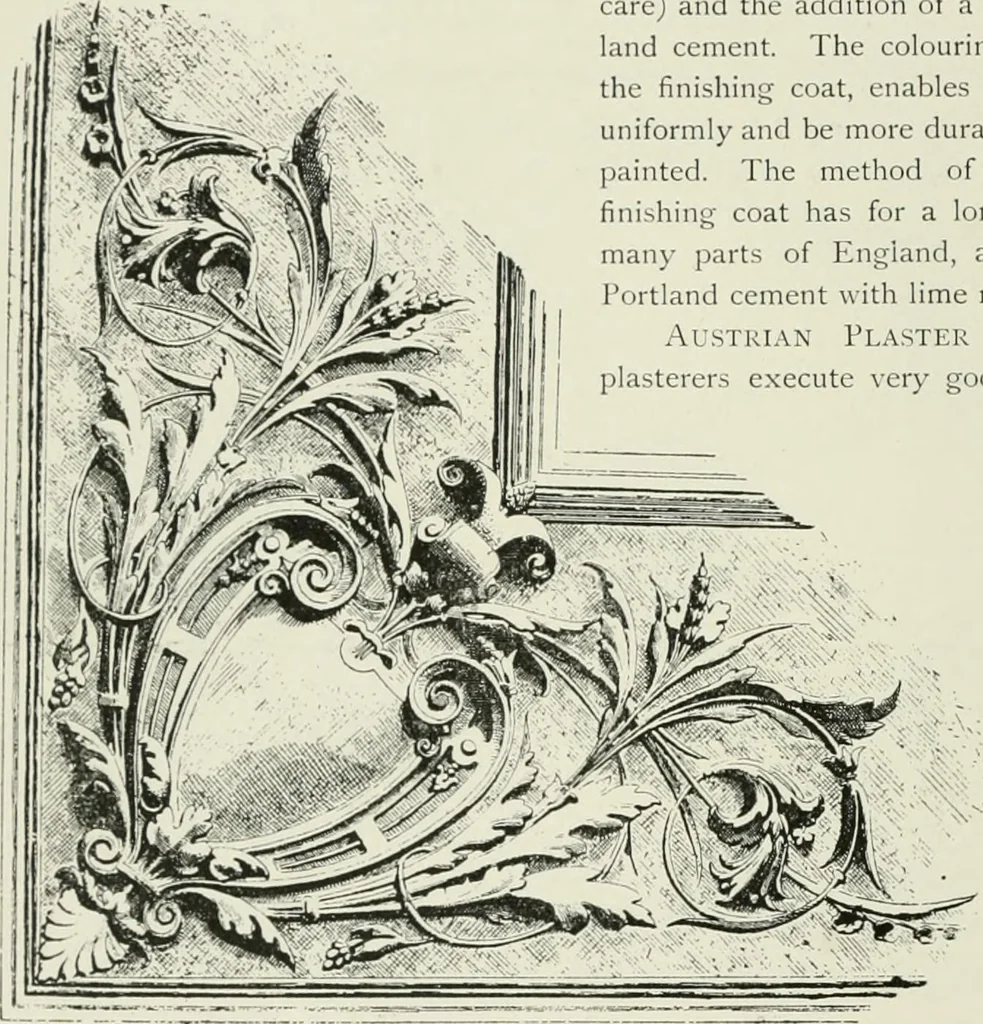 An illustration from Plastering, plain and decorative. A practical treatise on the art & craft of plastering and modelling, including full descriptions of the various tools, materials, processes, and appliances employed ... together with an account of historical plastering in England, Scotland, and Ireland, accompanied by numerous examples, 1899, leaf 573