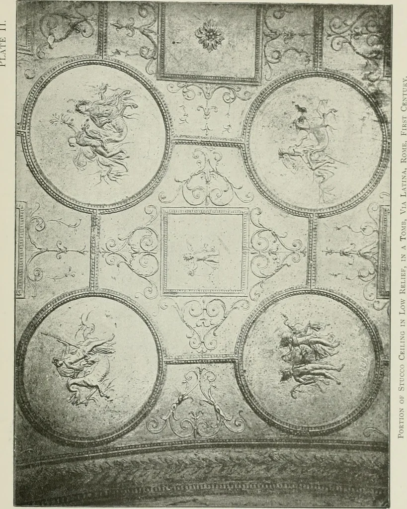 An illustration from Plastering, plain and decorative. A practical treatise on the art & craft of plastering and modelling, including full descriptions of the various tools, materials, processes, and appliances employed ... together with an account of historical plastering in England, Scotland, and Ireland, accompanied by numerous examples, 1899, leaf 62