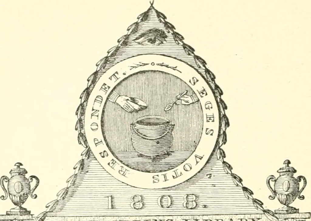 An illustration from American book-plates, a guide to their study with examples ... With a bibliography by Eben Hewins ... Illustrated with many reproductions of rare and interesting book-plates and in the finer editions with many prints from the original coppers both old and recent, 1905, leaf 105