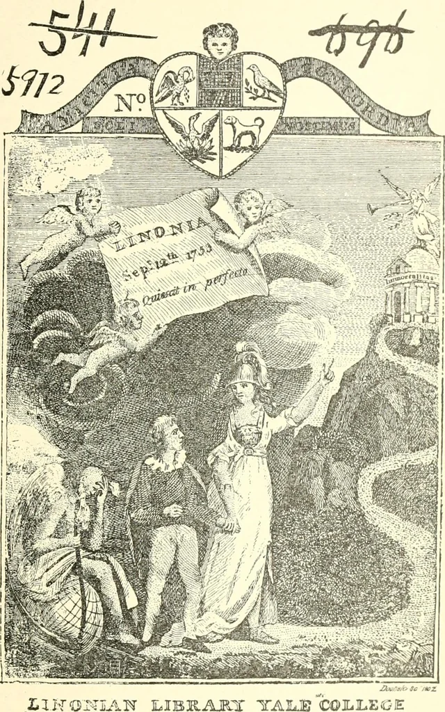 An illustration from American book-plates, a guide to their study with examples ... With a bibliography by Eben Hewins ... Illustrated with many reproductions of rare and interesting book-plates and in the finer editions with many prints from the original coppers both old and recent, 1905, leaf 106