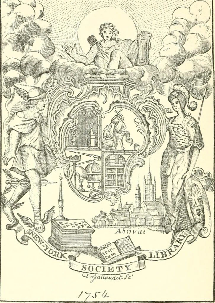 An illustration from American book-plates, a guide to their study with examples ... With a bibliography by Eben Hewins ... Illustrated with many reproductions of rare and interesting book-plates and in the finer editions with many prints from the original coppers both old and recent, 1905, leaf 111