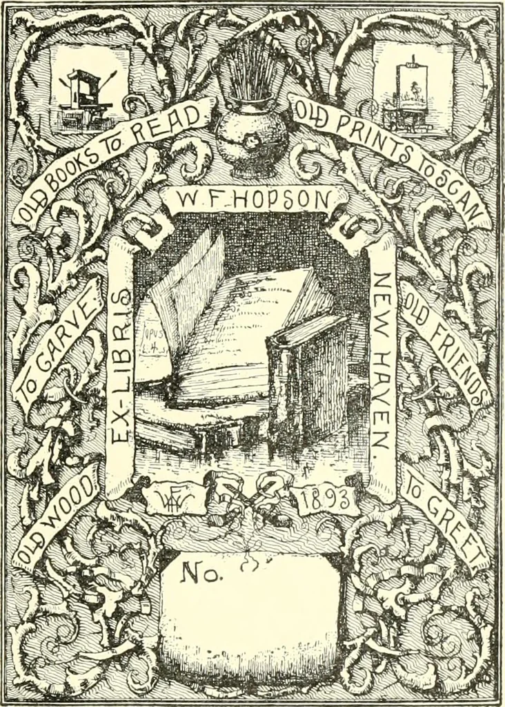 An illustration from American book-plates, a guide to their study with examples ... With a bibliography by Eben Hewins ... Illustrated with many reproductions of rare and interesting book-plates and in the finer editions with many prints from the original coppers both old and recent, 1905, leaf 144