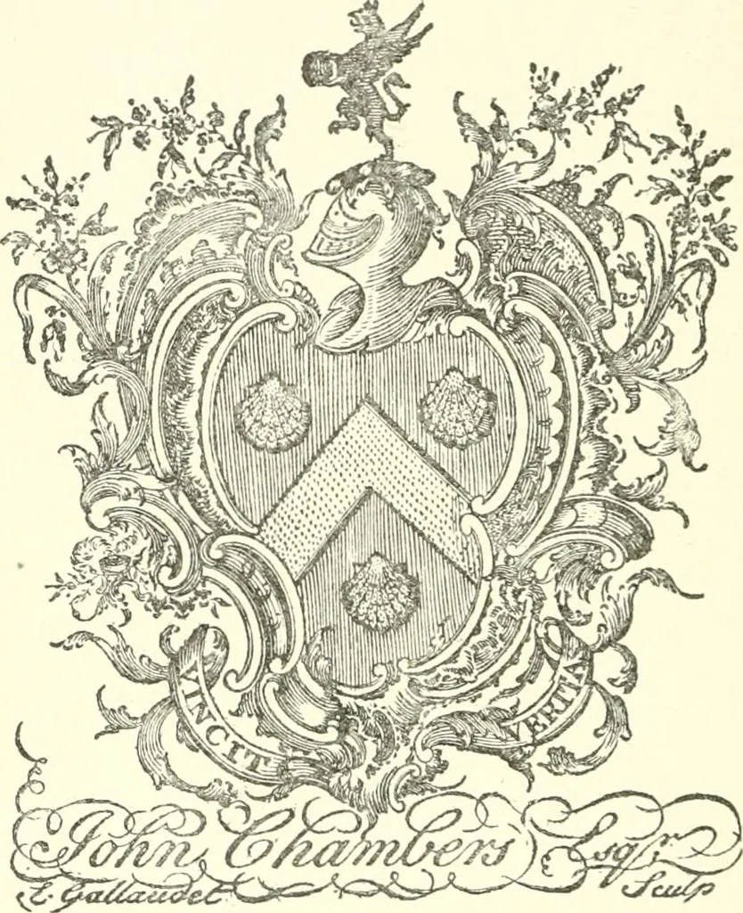 An illustration from American book-plates, a guide to their study with examples ... With a bibliography by Eben Hewins ... Illustrated with many reproductions of rare and interesting book-plates and in the finer editions with many prints from the original coppers both old and recent, 1905, leaf 179