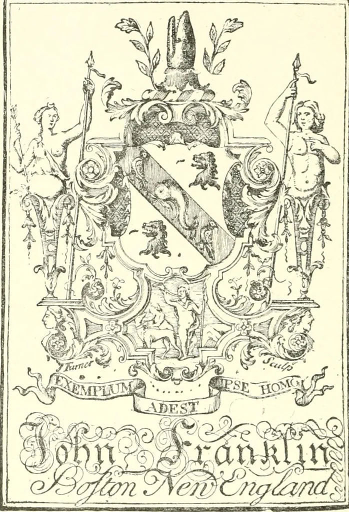 An illustration from American book-plates, a guide to their study with examples ... With a bibliography by Eben Hewins ... Illustrated with many reproductions of rare and interesting book-plates and in the finer editions with many prints from the original coppers both old and recent, 1905, leaf 203