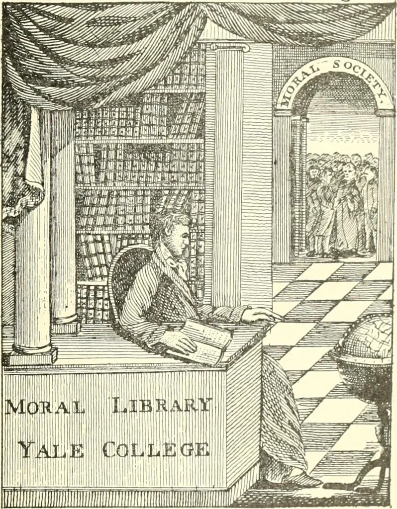 An illustration from American book-plates, a guide to their study with examples ... With a bibliography by Eben Hewins ... Illustrated with many reproductions of rare and interesting book-plates and in the finer editions with many prints from the original coppers both old and recent, 1905, leaf 28