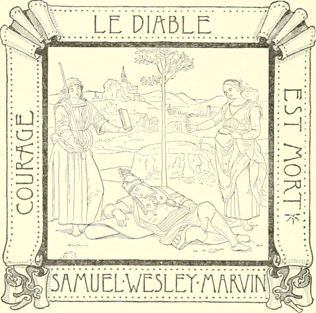 An illustration from American book-plates, a guide to their study with examples ... With a bibliography by Eben Hewins ... Illustrated with many reproductions of rare and interesting book-plates and in the finer editions with many prints from the original coppers both old and recent, 1905, leaf 427