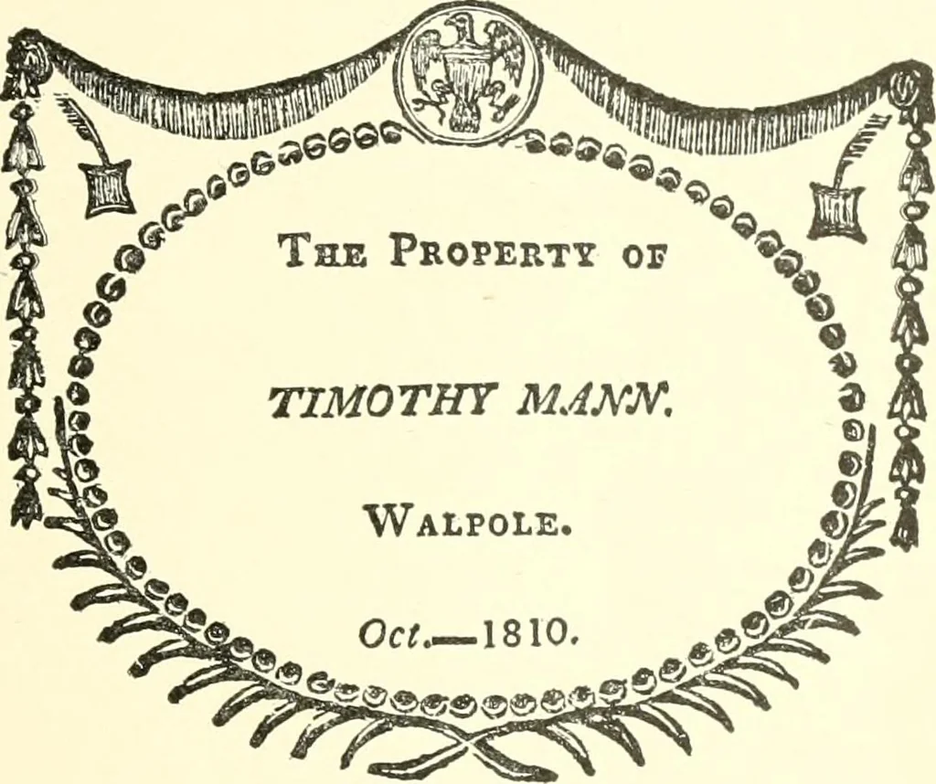 An illustration from American book-plates, a guide to their study with examples ... With a bibliography by Eben Hewins ... Illustrated with many reproductions of rare and interesting book-plates and in the finer editions with many prints from the original coppers both old and recent, 1905, leaf 52