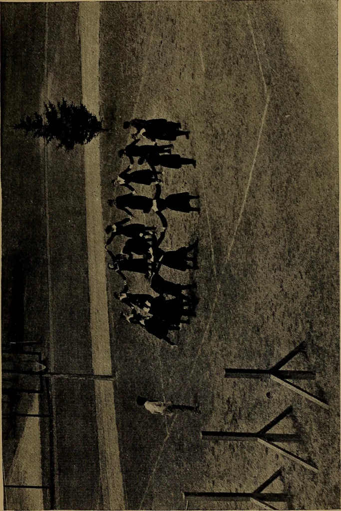 An illustration from Play, comprising games for the kindergarten, playground, schoolroom and college; how to coach and play girls' basket-ball, etc, 1912, leaf 156