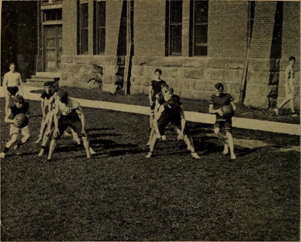 An illustration from Play, comprising games for the kindergarten, playground, schoolroom and college; how to coach and play girls' basket-ball, etc, 1912, leaf 169