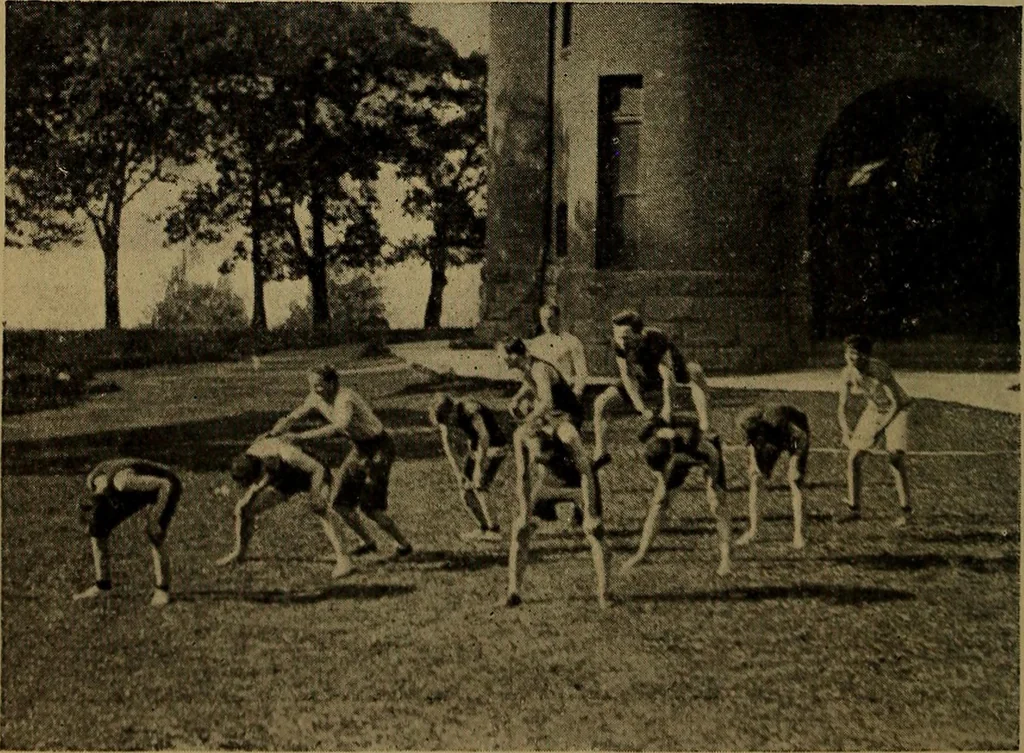 An illustration from Play, comprising games for the kindergarten, playground, schoolroom and college; how to coach and play girls' basket-ball, etc, 1912, leaf 169