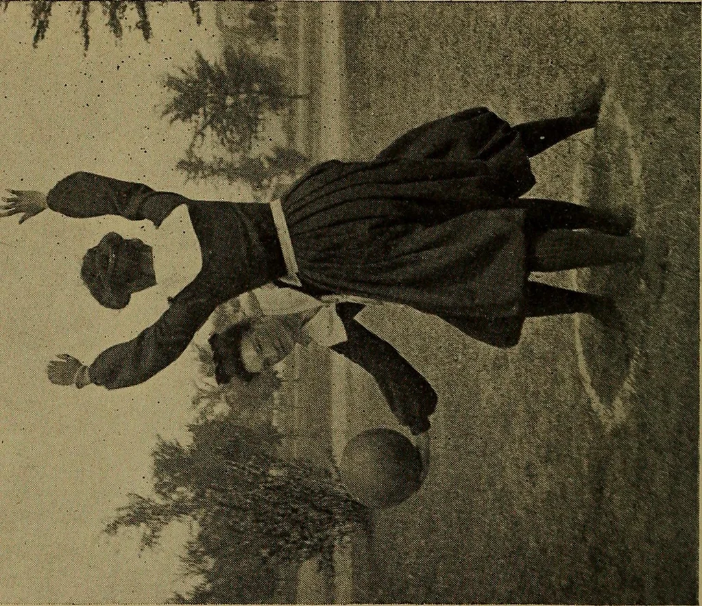 An illustration from Play, comprising games for the kindergarten, playground, schoolroom and college; how to coach and play girls' basket-ball, etc, 1912, leaf 241