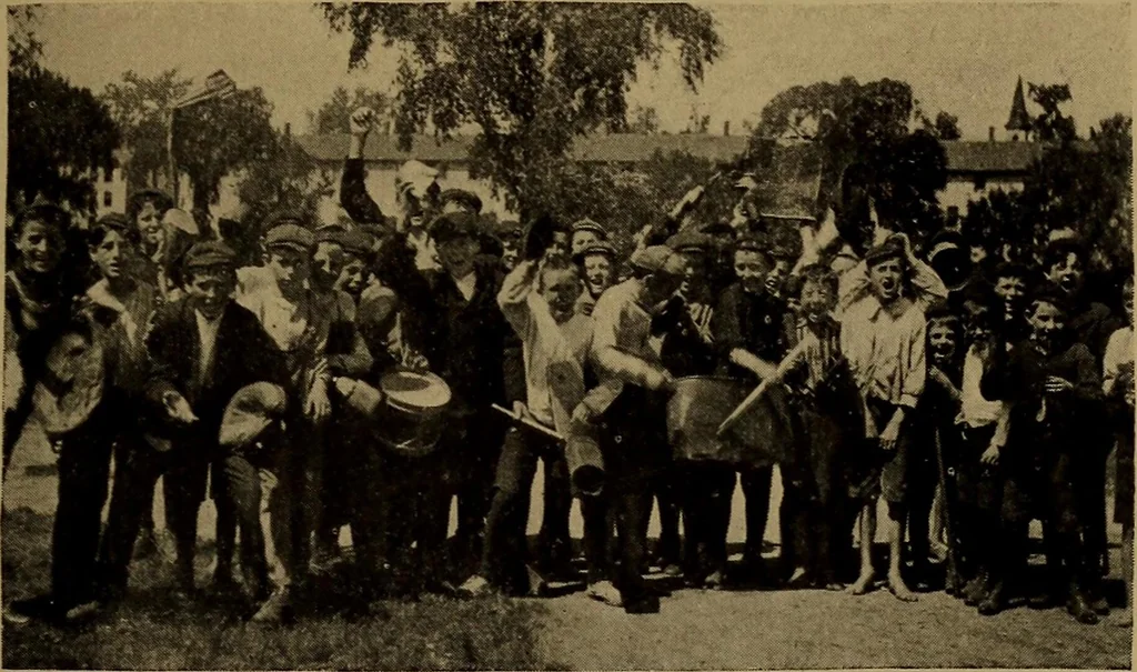 An illustration from Play, comprising games for the kindergarten, playground, schoolroom and college; how to coach and play girls' basket-ball, etc, 1912, leaf 68