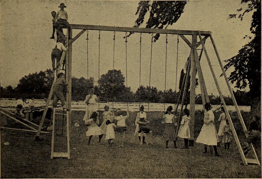 An illustration from Play, comprising games for the kindergarten, playground, schoolroom and college; how to coach and play girls' basket-ball, etc, 1912, leaf 86