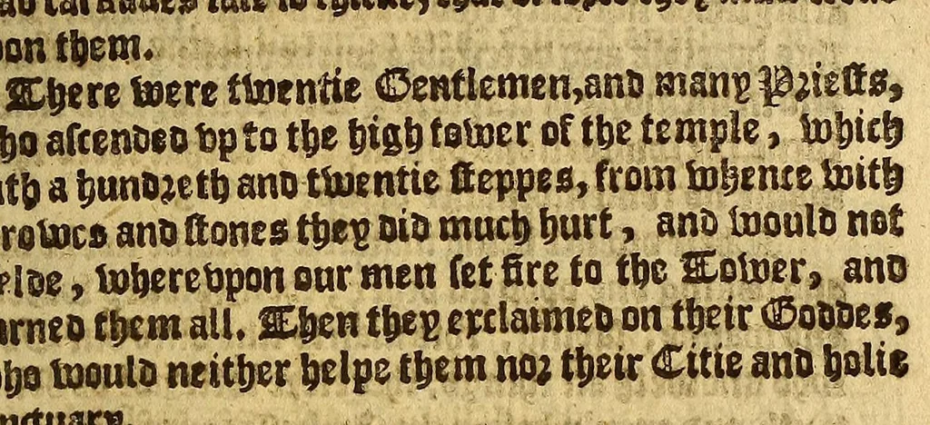 An illustration from The pleasant historie of the conquest of the West India, : now called New Spaine. atchieued by the most woorthie prince Hernando Cortes ..., 1596, leaf 175