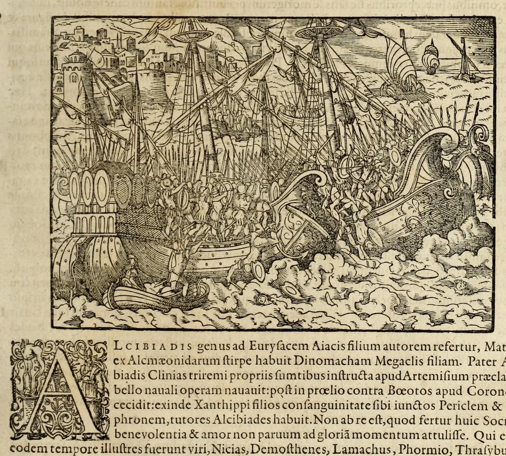 An illustration from Plvtarchi Chaeronensis Svmmi et philosophi et historici parallela : id est, vitae illvstrivm vivorvm Graecorvm et Romanorum, 1580, leaf 131