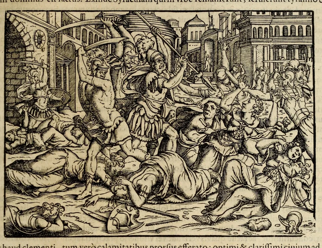 An illustration from Plvtarchi Chaeronensis Svmmi et philosophi et historici parallela : id est, vitae illvstrivm vivorvm Graecorvm et Romanorum, 1580, leaf 159