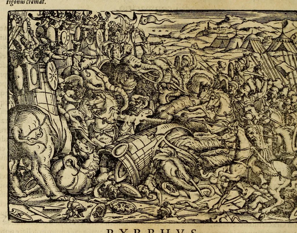 An illustration from Plvtarchi Chaeronensis Svmmi et philosophi et historici parallela : id est, vitae illvstrivm vivorvm Graecorvm et Romanorum, 1580, leaf 246