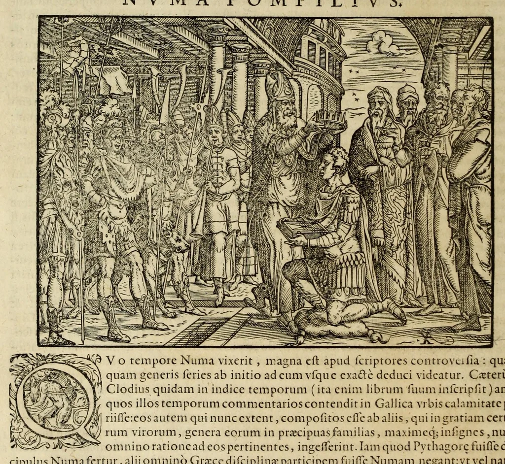 An illustration from Plvtarchi Chaeronensis Svmmi et philosophi et historici parallela : id est, vitae illvstrivm vivorvm Graecorvm et Romanorum, 1580, leaf 48