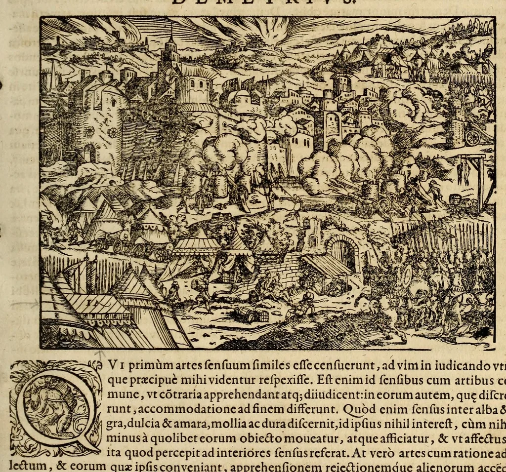 An illustration from Plvtarchi Chaeronensis Svmmi et philosophi et historici parallela : id est, vitae illvstrivm vivorvm Graecorvm et Romanorum, 1580, leaf 539