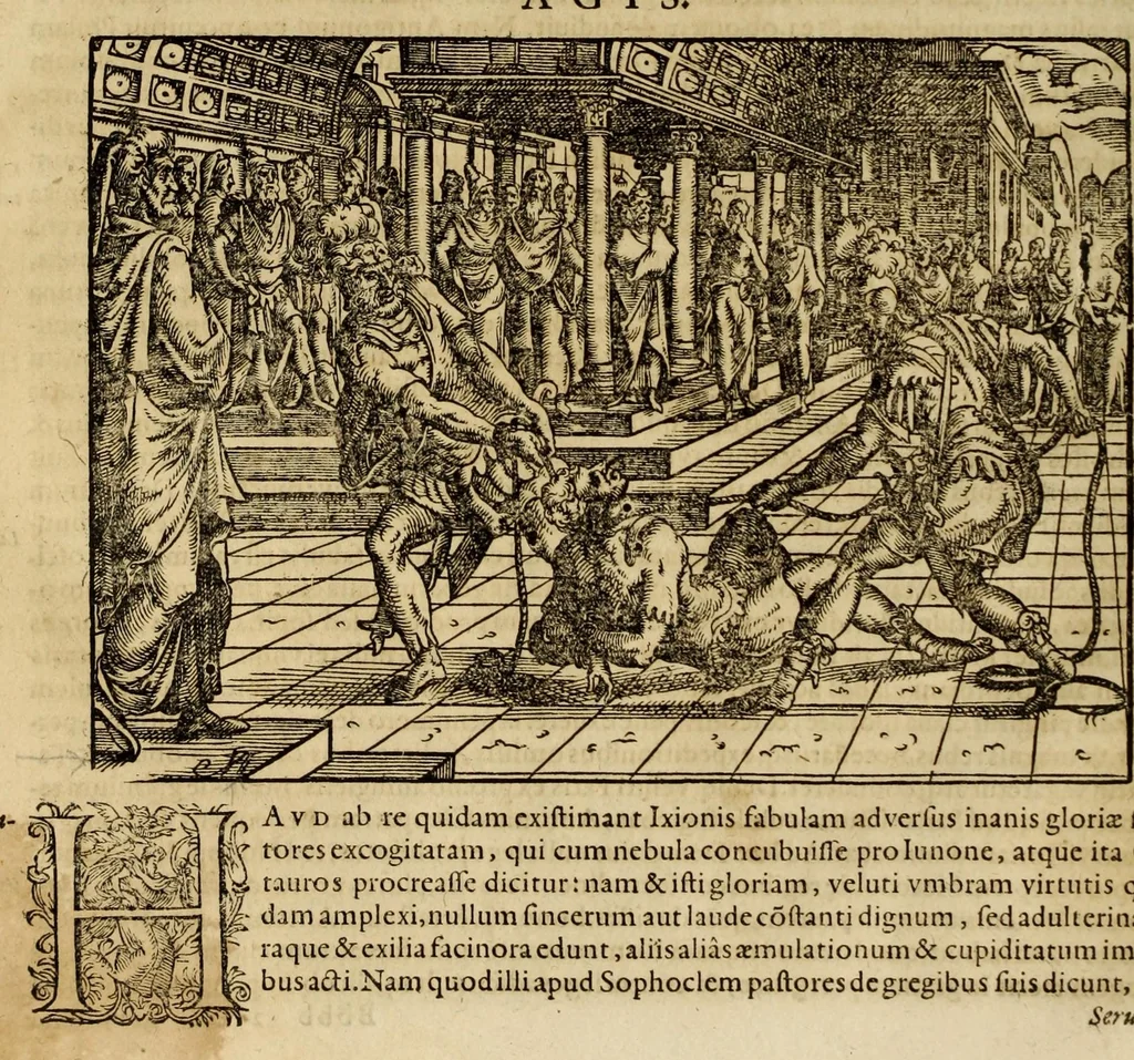 An illustration from Plvtarchi Chaeronensis Svmmi et philosophi et historici parallela : id est, vitae illvstrivm vivorvm Graecorvm et Romanorum, 1580, leaf 578