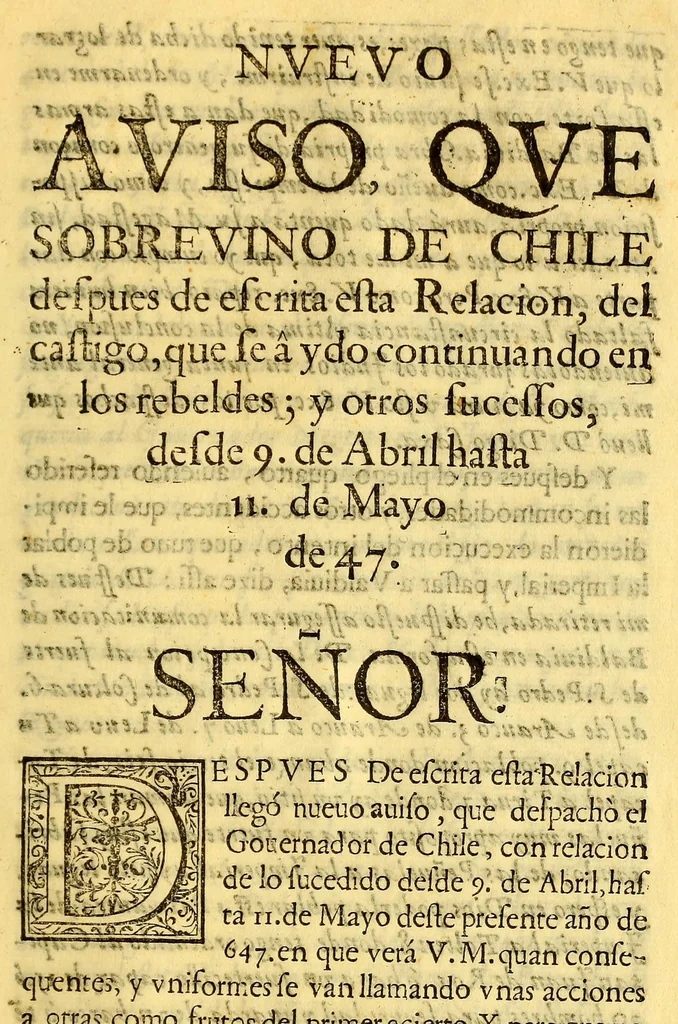 An illustration from Poblacion de Baldivia. : Motivos, y medios para aquella fundacion. Defensas del Reyno del Peru; para resistir las inuasiones enemigas en mar, y tierra. : Pazes pedidas por los indios rebeldes de Chile, acetadas, y capituladas por el Gouernador: y estado que tienen hasta nueue de abril del año de 1647. 1647. Por el padre maestro fray Miguel de Aguirre, del Orden de S. Agustin, calificador del Santo Oficio, catedratico de prima de teologia escolastica en la Real Vniuersidad de los Reyes., 1647, leaf 123