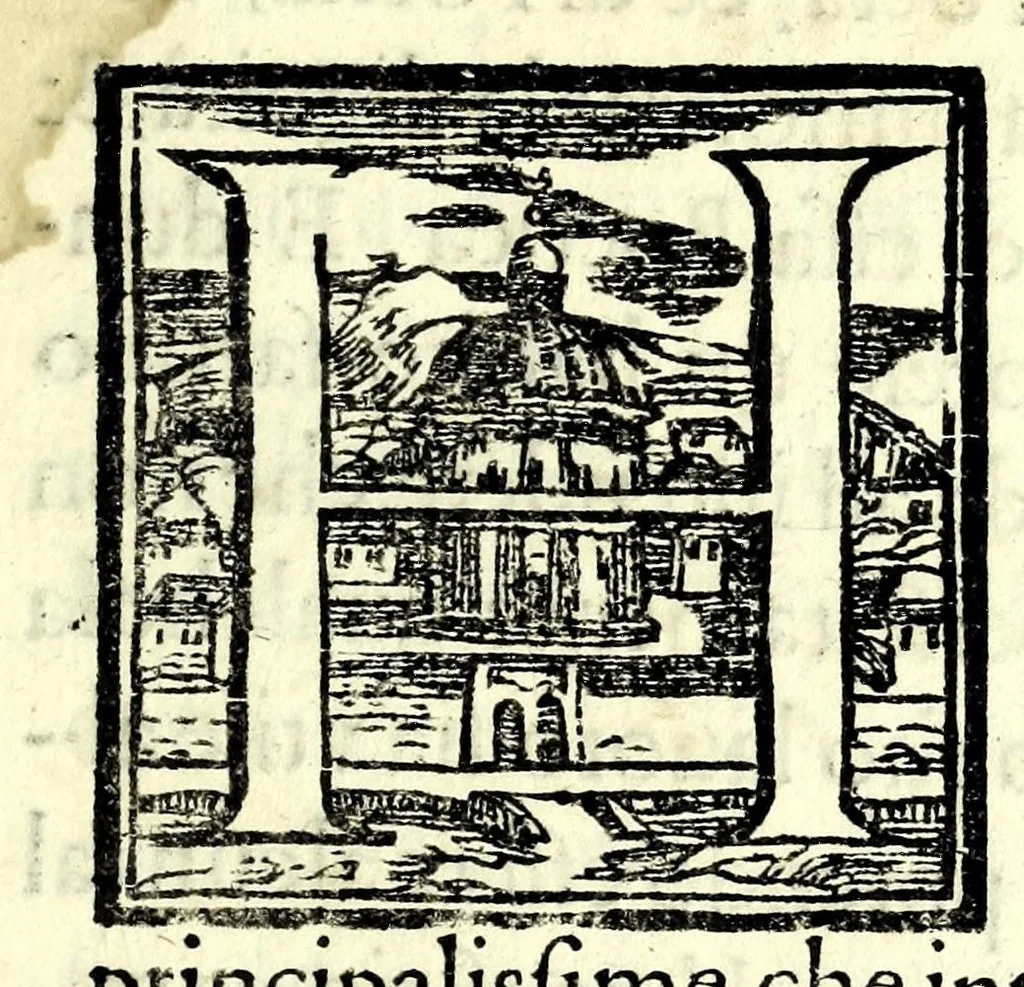 An illustration from Poetica di Iason Denores : nella qual per via di definitione & diuisione si tratta secondo l'opinion d'Artist[otle] della tragedia, del poema heroico, & della comedia, 1588, leaf 17