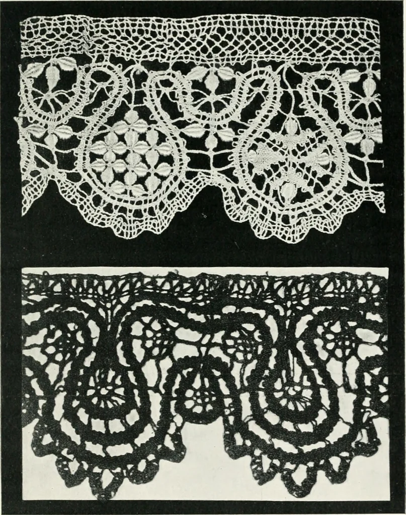 An illustration from Point and pillow lace : a short account of various kinds ancient and modern, and how to recognize them, 1899, leaf 110