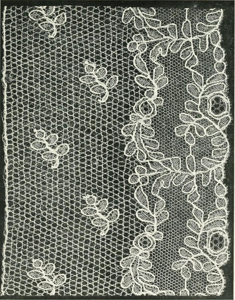 An illustration from Point and pillow lace : a short account of various kinds ancient and modern, and how to recognize them, 1899, leaf 136