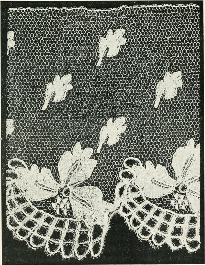 An illustration from Point and pillow lace : a short account of various kinds ancient and modern, and how to recognize them, 1899, leaf 140