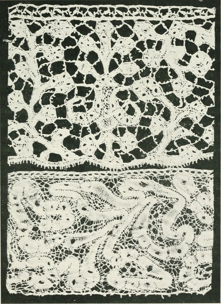 An illustration from Point and pillow lace : a short account of various kinds ancient and modern, and how to recognize them, 1899, leaf 144