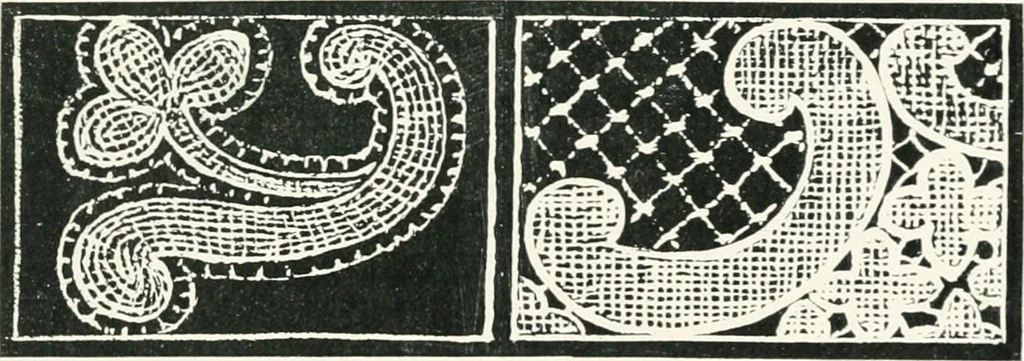 An illustration from Point and pillow lace : a short account of various kinds ancient and modern, and how to recognize them, 1899, leaf 148