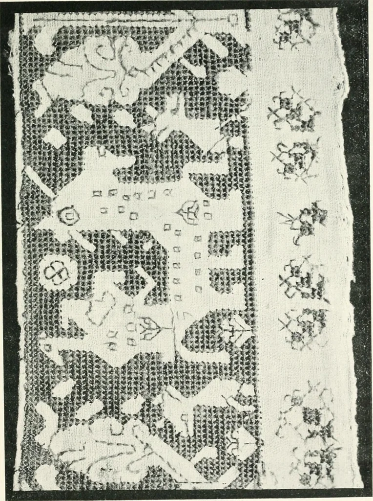 An illustration from Point and pillow lace : a short account of various kinds ancient and modern, and how to recognize them, 1899, leaf 38