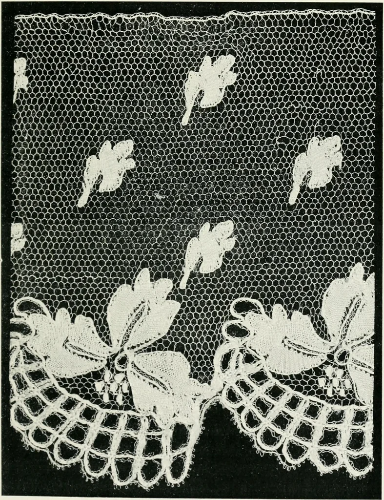 An illustration from Point and pillow lace : a short account of various kinds ancient and modern, and how to recognize them, 1899, leaf 140
