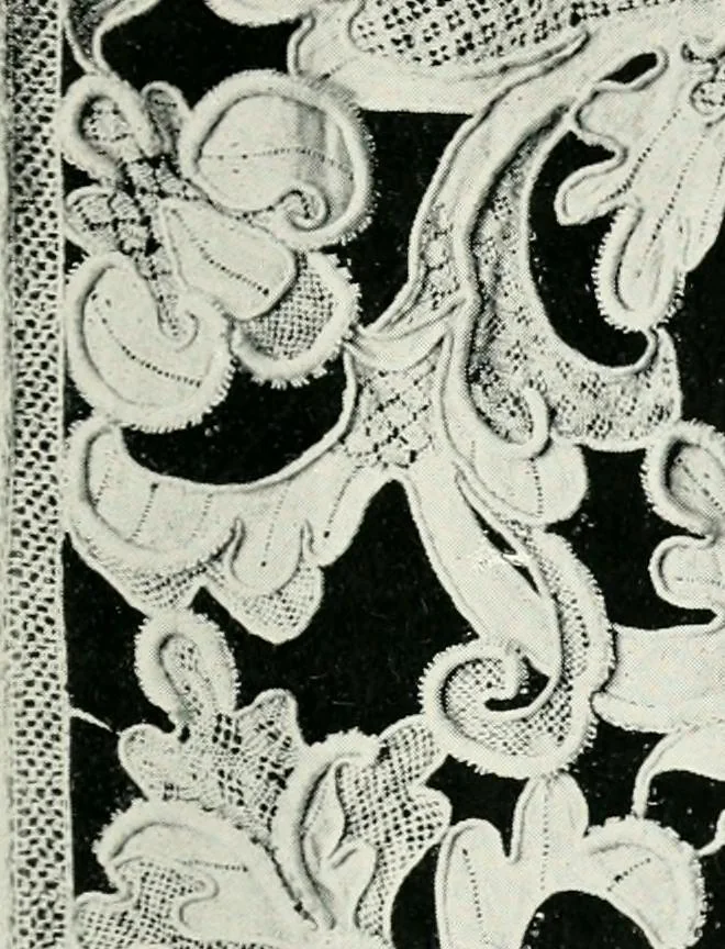 An illustration from Point and pillow lace : a short account of various kinds ancient and modern, and how to recognize them, 1899, leaf 60
