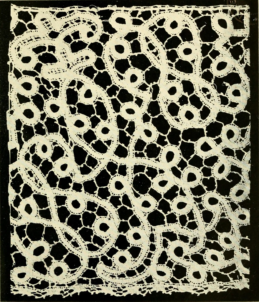 An illustration from Point and pillow lace; a short account of various kinds, ancient and modern, and how to recognise them, 1905, leaf 108