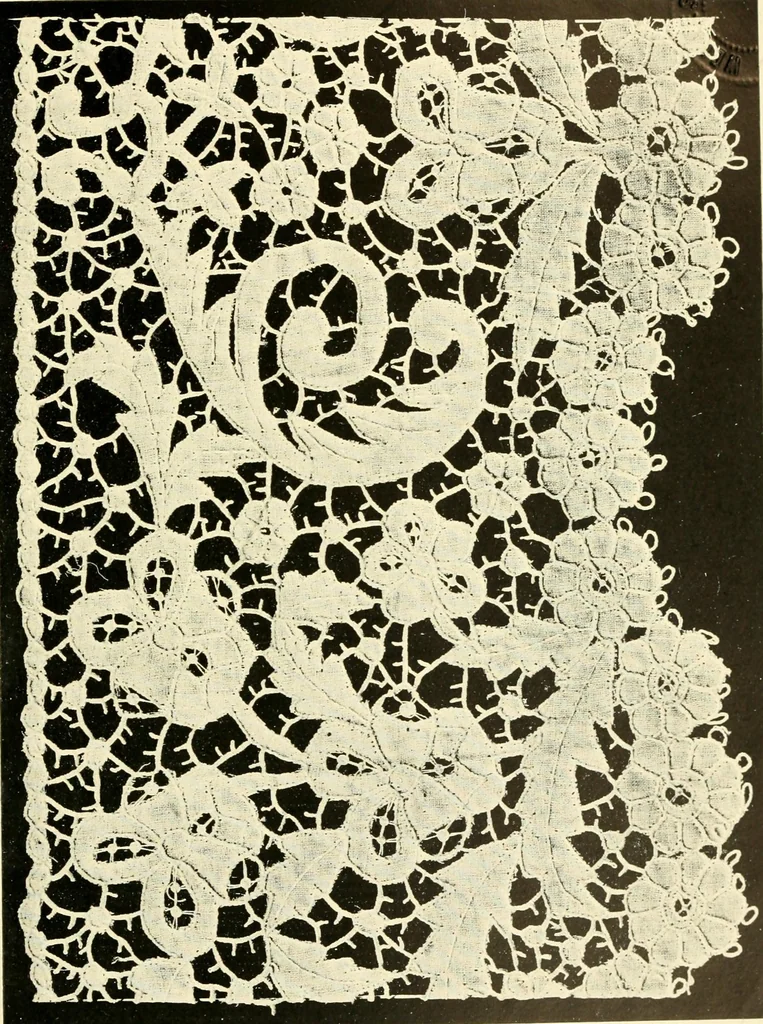 An illustration from Point and pillow lace; a short account of various kinds, ancient and modern, and how to recognise them, 1905, leaf 216