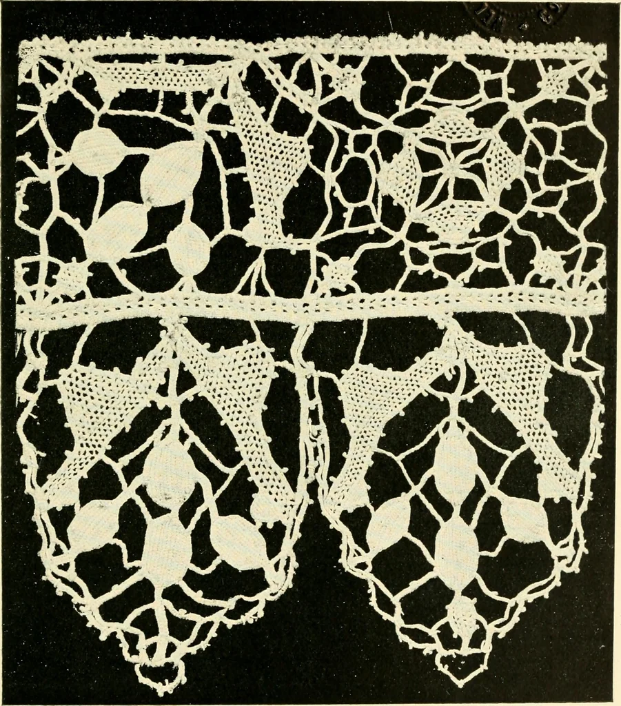 An illustration from Point and pillow lace; a short account of various kinds, ancient and modern, and how to recognise them, 1905, leaf 52