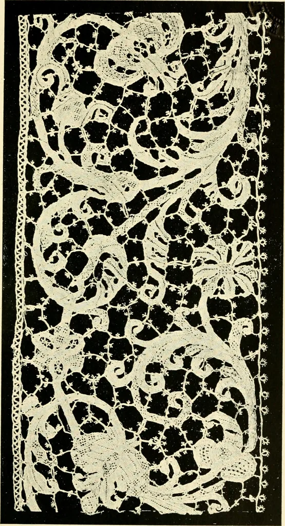 An illustration from Point and pillow lace; a short account of various kinds, ancient and modern, and how to recognise them, 1905, leaf 74