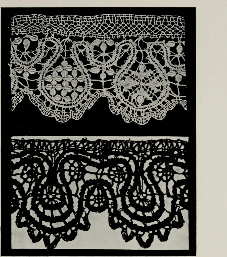 An illustration from Point and pillow lace; a short account of various kinds, ancient and modern, and how to recognise them, 1905, leaf 116