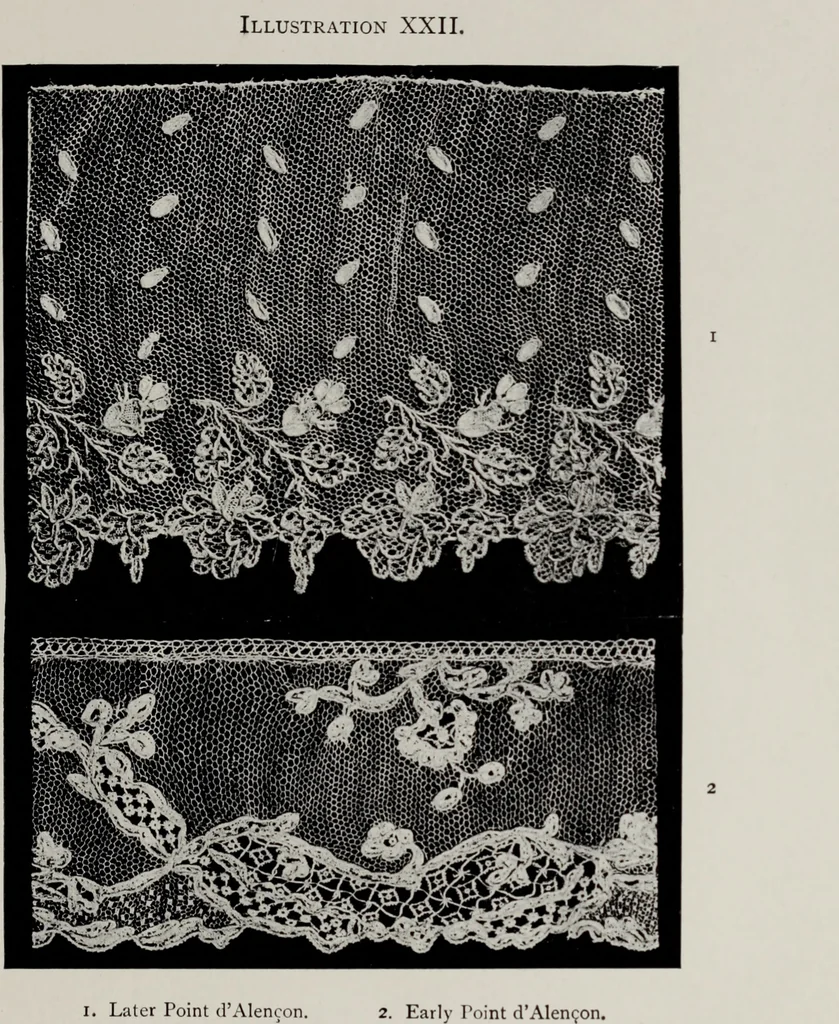 An illustration from Point and pillow lace; a short account of various kinds, ancient and modern, and how to recognise them, 1905, leaf 128