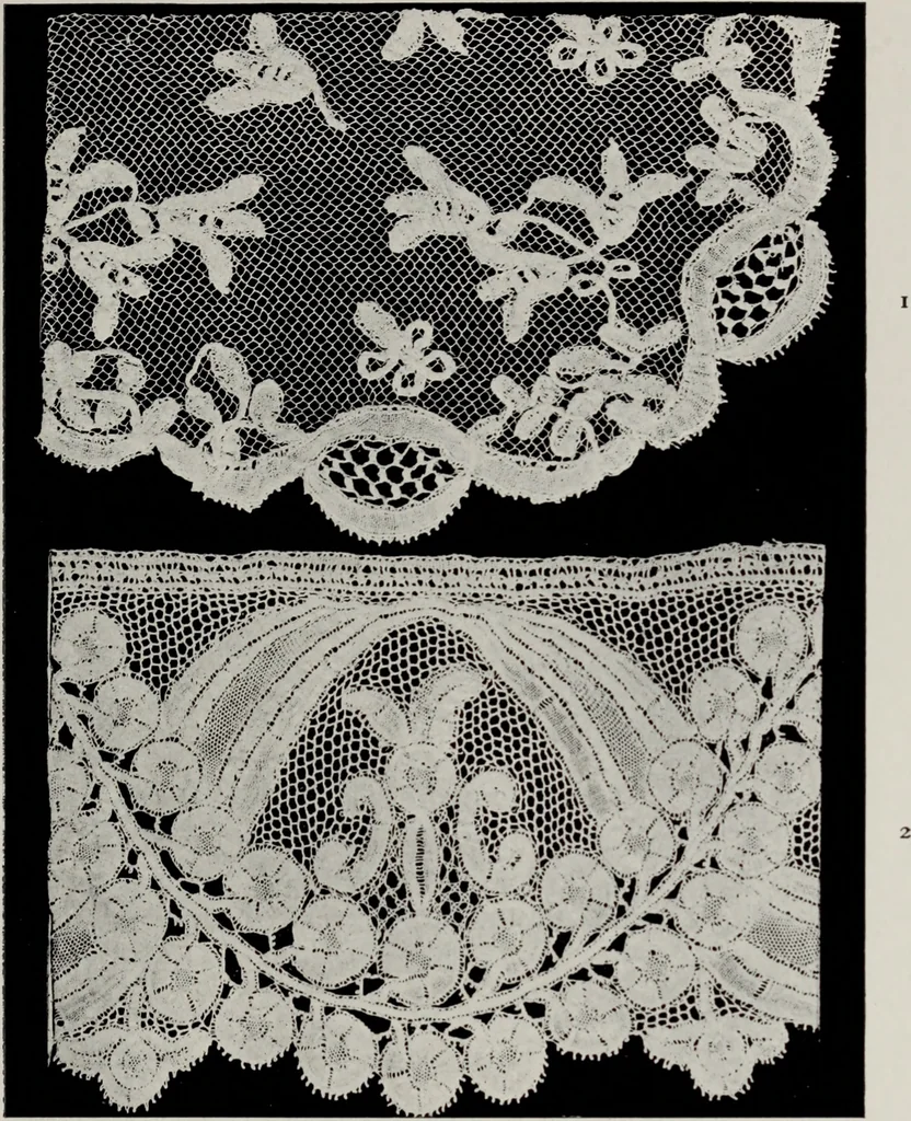 An illustration from Point and pillow lace; a short account of various kinds, ancient and modern, and how to recognise them, 1905, leaf 198