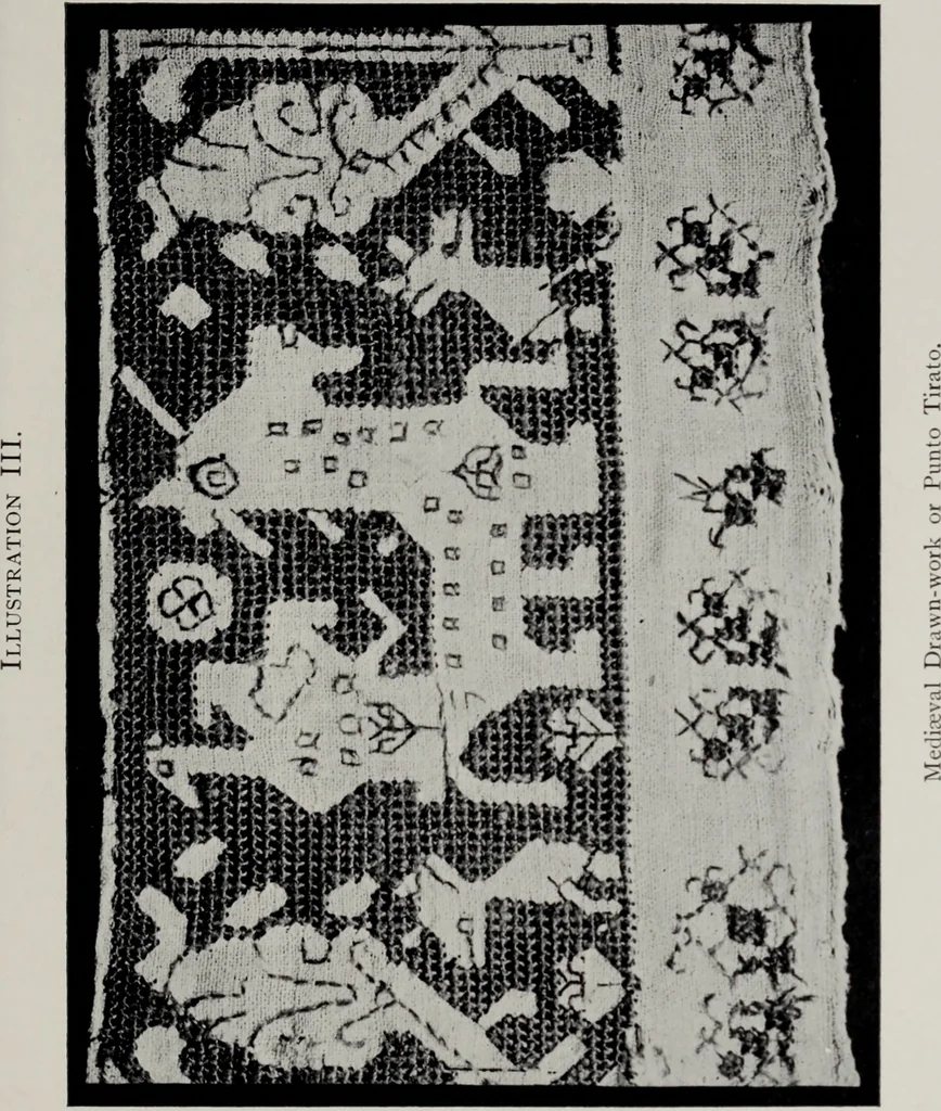 An illustration from Point and pillow lace; a short account of various kinds, ancient and modern, and how to recognise them, 1905, leaf 38