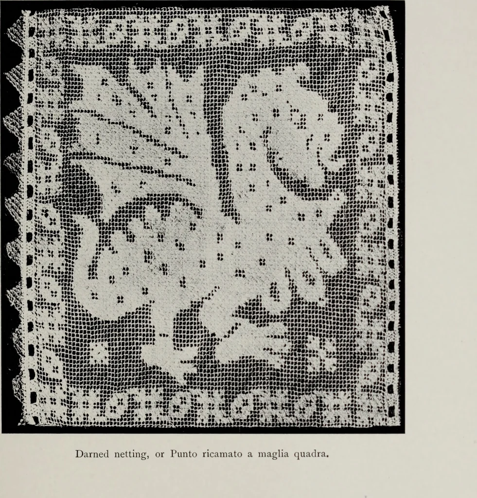 An illustration from Point and pillow lace; a short account of various kinds, ancient and modern, and how to recognise them, 1905, leaf 42