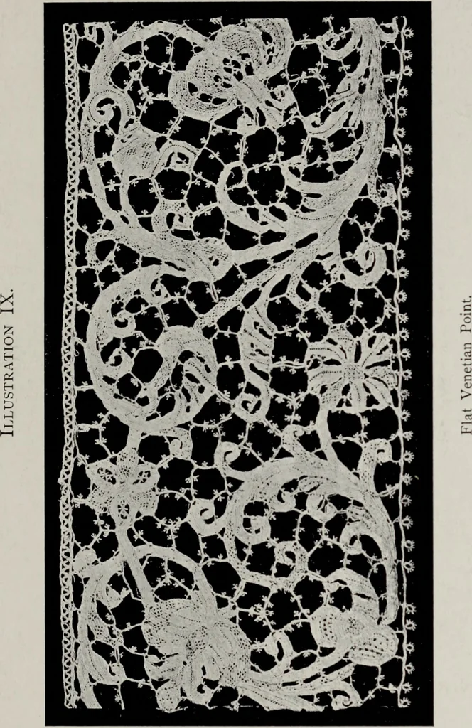 An illustration from Point and pillow lace; a short account of various kinds, ancient and modern, and how to recognise them, 1905, leaf 72